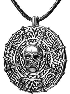 Men's Silver Pirate Coin Necklace Pirate Skull Costume Accessories Necklace